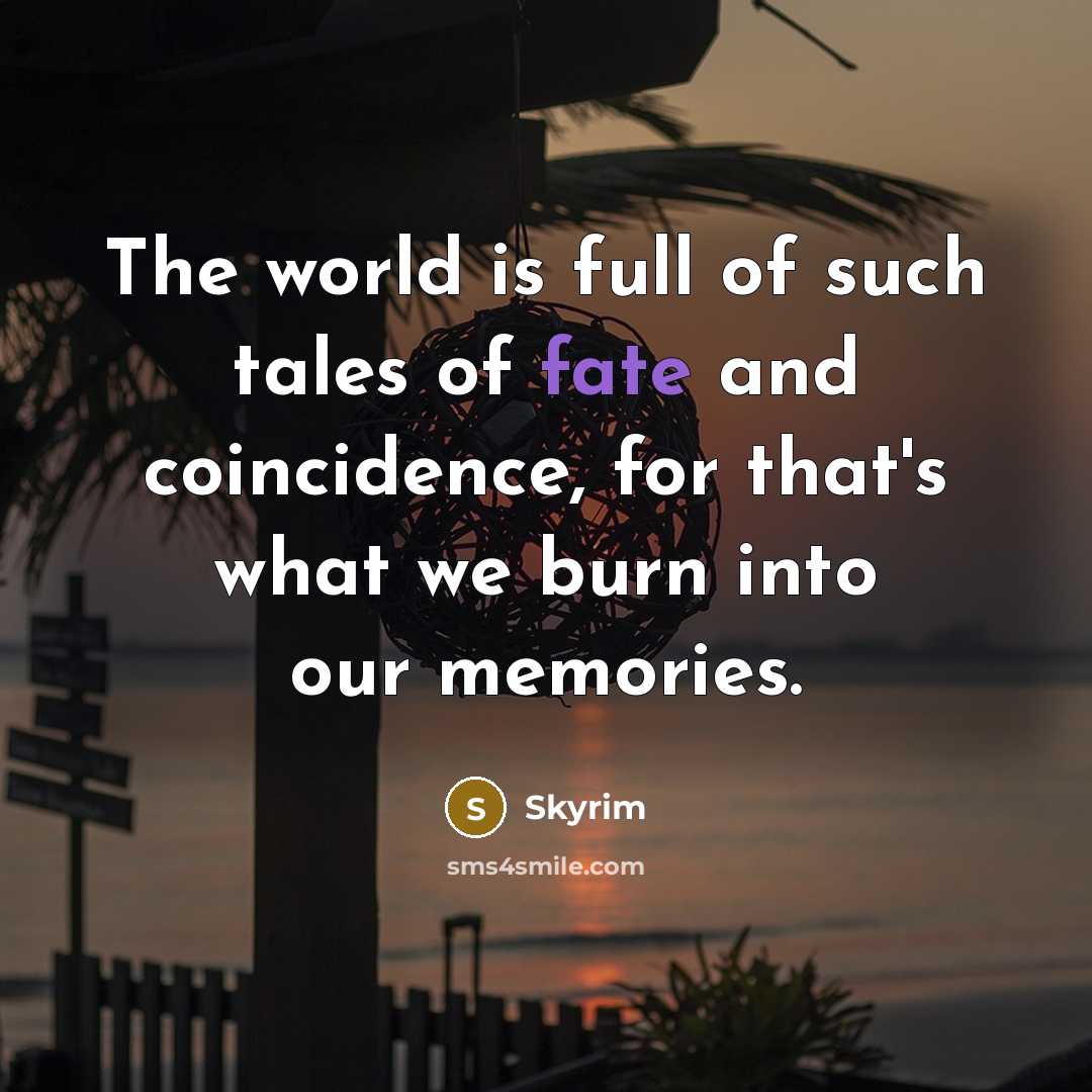 “The world is full of such tales of fate and coincidence, for that's what we burn into our memories.” quote by Skyrim