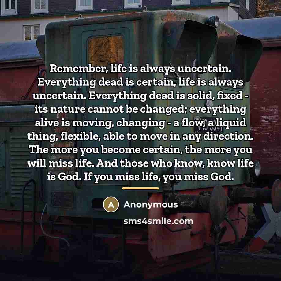 “Remember, life is always uncertain. Everything dead is certain, life…” quote by Anonymous