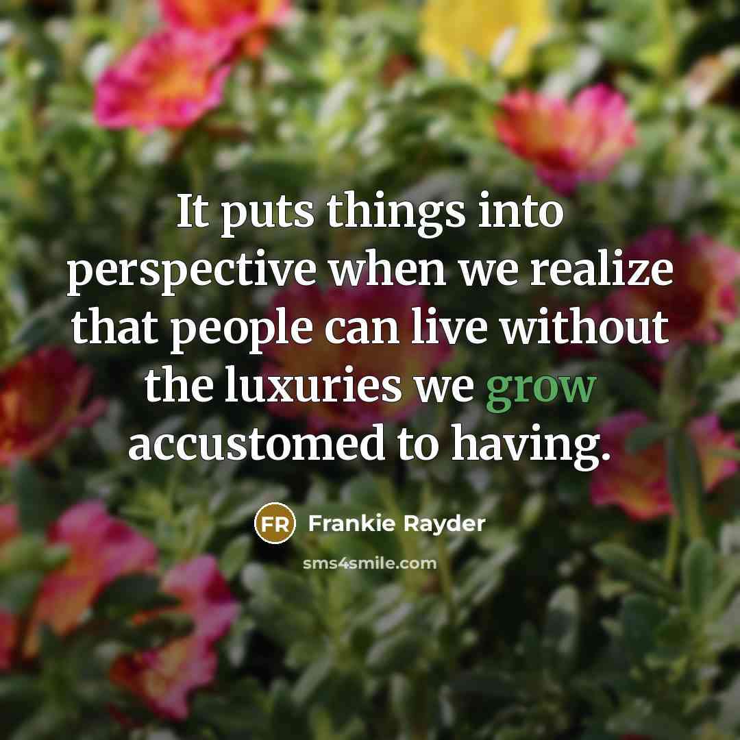 “It puts things into perspective when we realize that people can live without the luxuries we grow accustomed to having.” quote by Frankie Rayder
