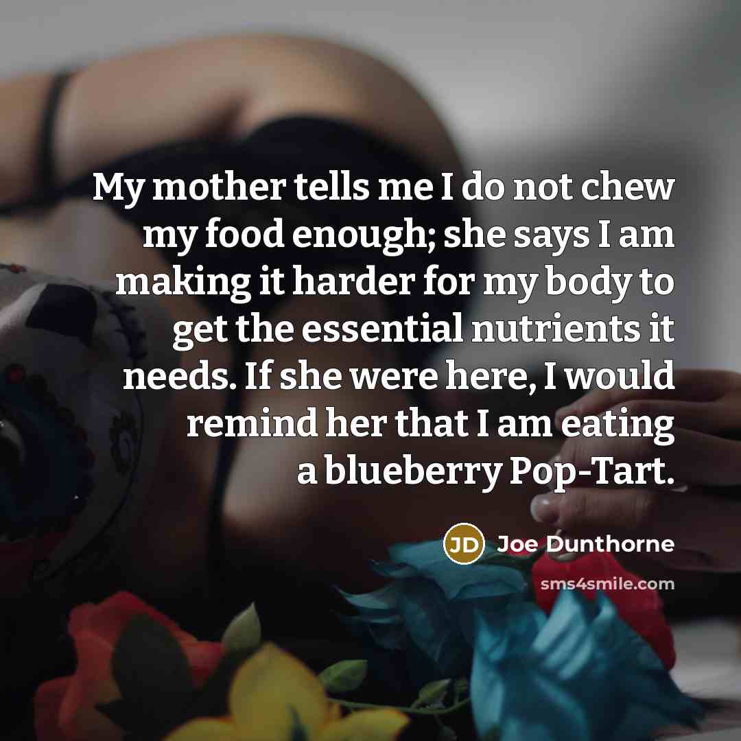 “My mother tells me I do not chew my food…” quote by Joe Dunthorne