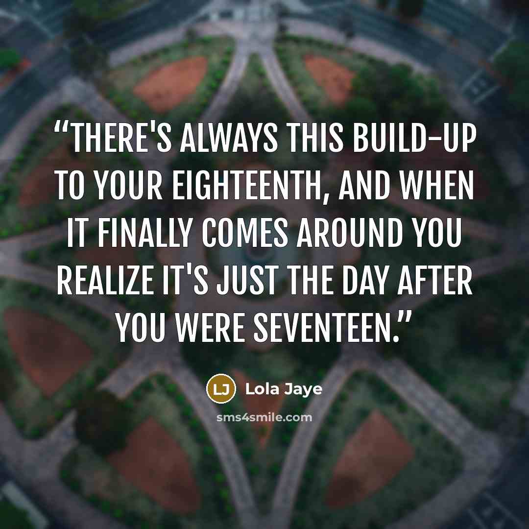 “There's always this build-up to your eighteenth, and when it finally comes around you realize it's just the day after you were seventeen.” quote by Lola Jaye