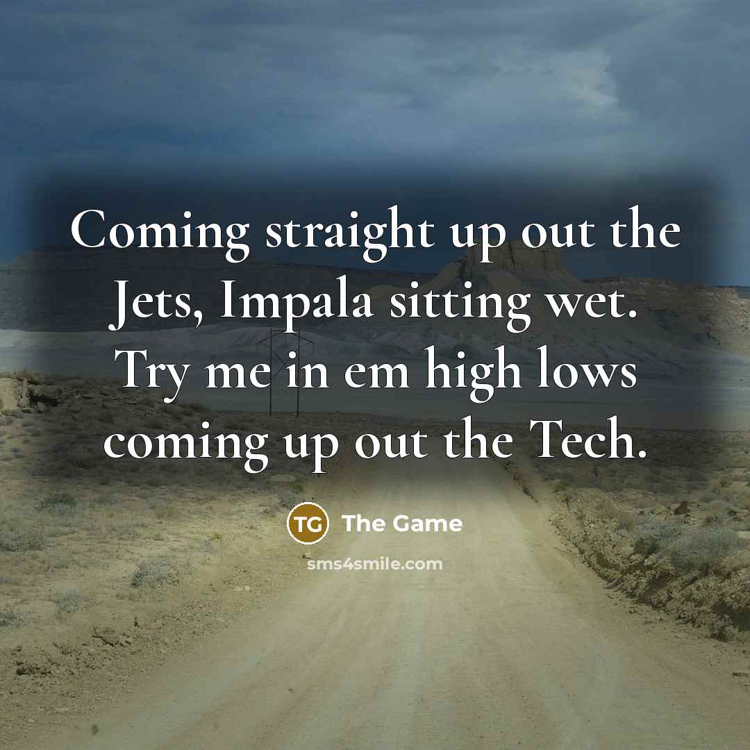 “Coming straight up out the Jets, Impala sitting wet. Try…” quote by The Game