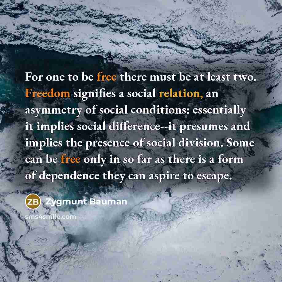 “For one to be free there must be at least…” quote by Zygmunt Bauman