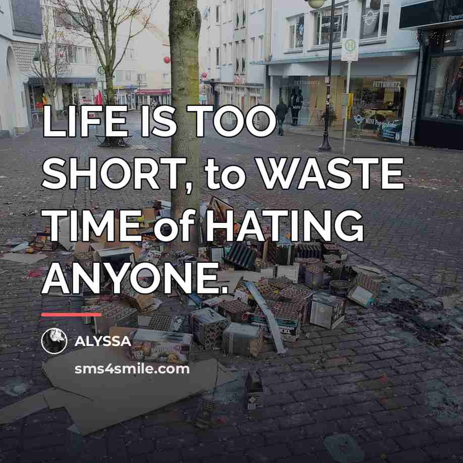 “LIFE IS TOO SHORT, to WASTE TIME of HATING ANYONE.…” quote by ALYSSA