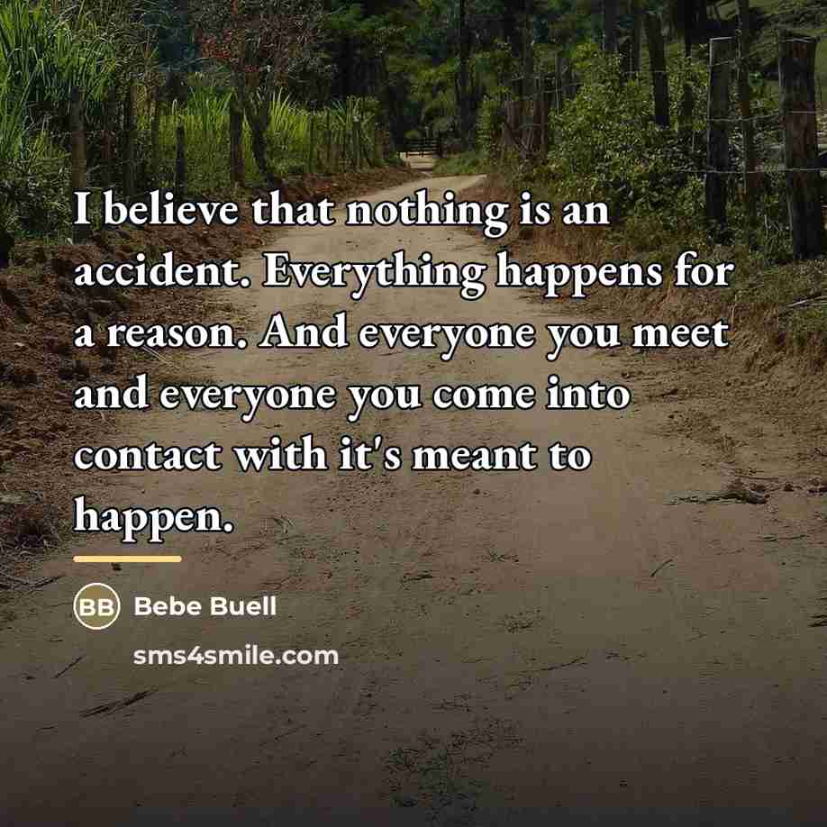 “I believe that nothing is an accident. Everything happens for…” quote by Bebe Buell