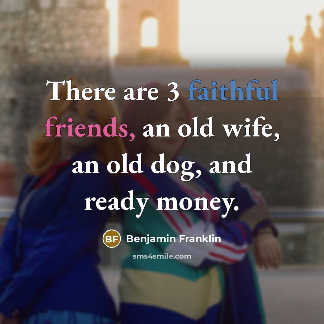 “There are 3 faithful friends, an old wife, an old dog, and ready money.” quote by Benjamin Franklin