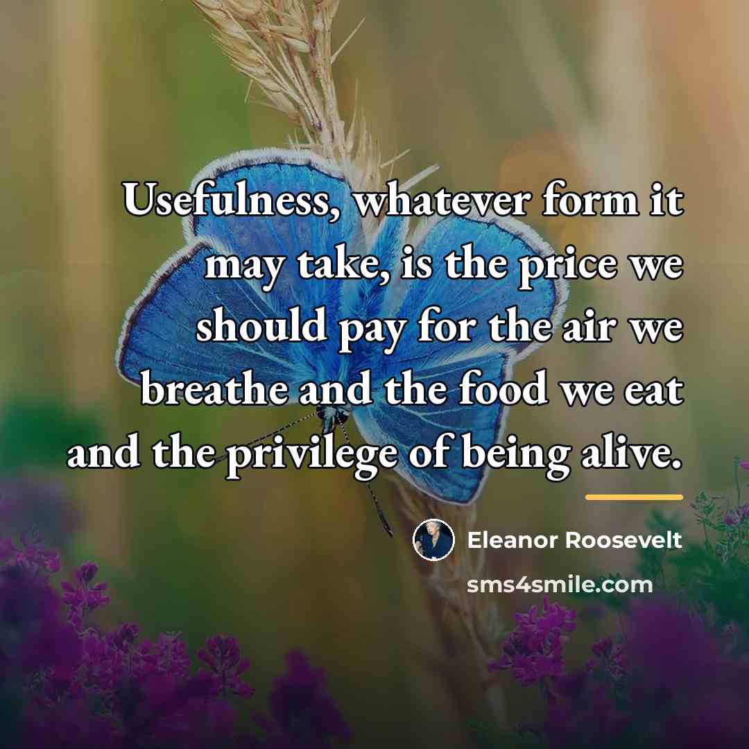 “Usefulness, whatever form it may take, is the price we…” quote by Eleanor Roosevelt