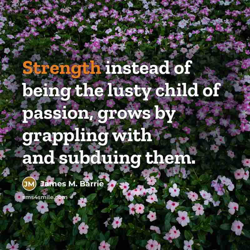 “Strength instead of being the lusty child of passion, grows…” quote by James M. Barrie