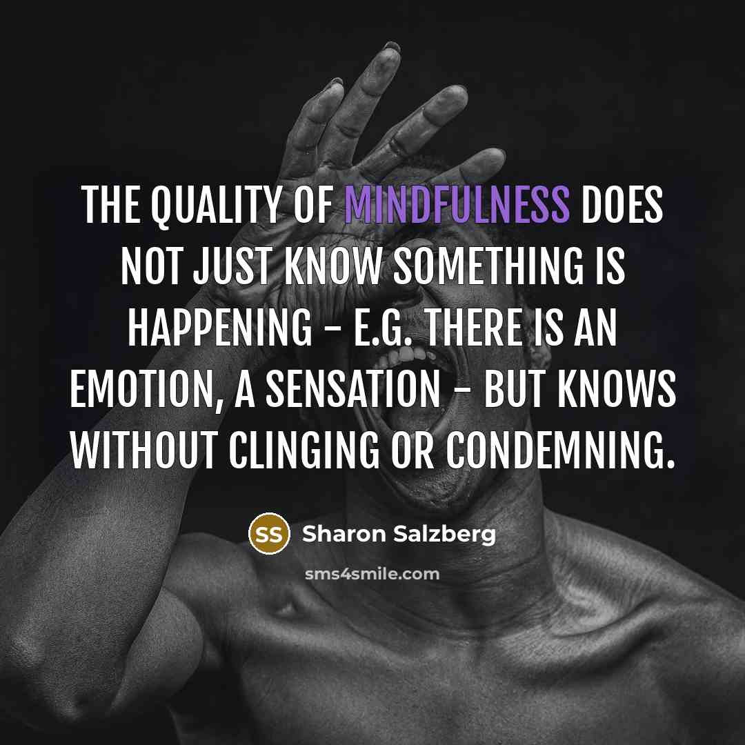 “The quality of mindfulness does not just know something is…” quote by Sharon Salzberg
