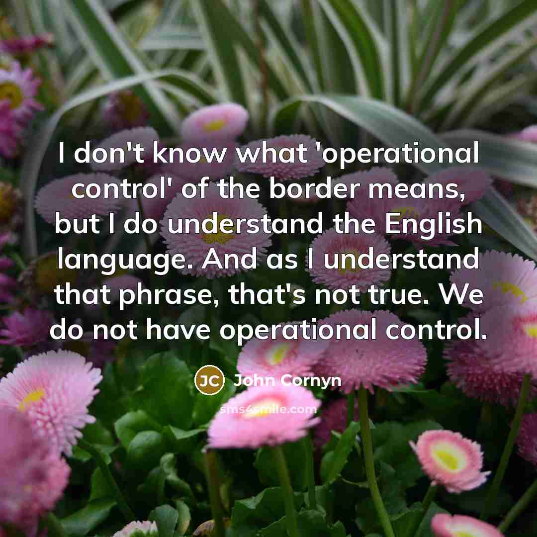 “I don't know what 'operational control' of the border means, but I do understand the English language. And as I understand that phrase, that's not true. We do not have operational control.” quote by John Cornyn