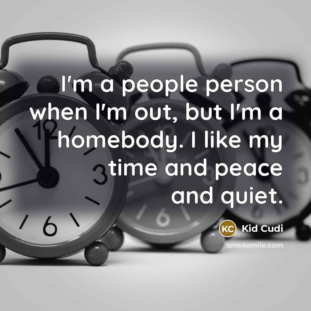 “I'm a people person when I'm out, but I'm a homebody. I like my time and peace and quiet.” quote by Kid Cudi