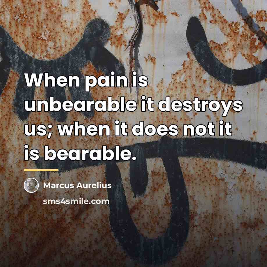 “When pain is unbearable it destroys us; when it does…” quote by Marcus Aurelius