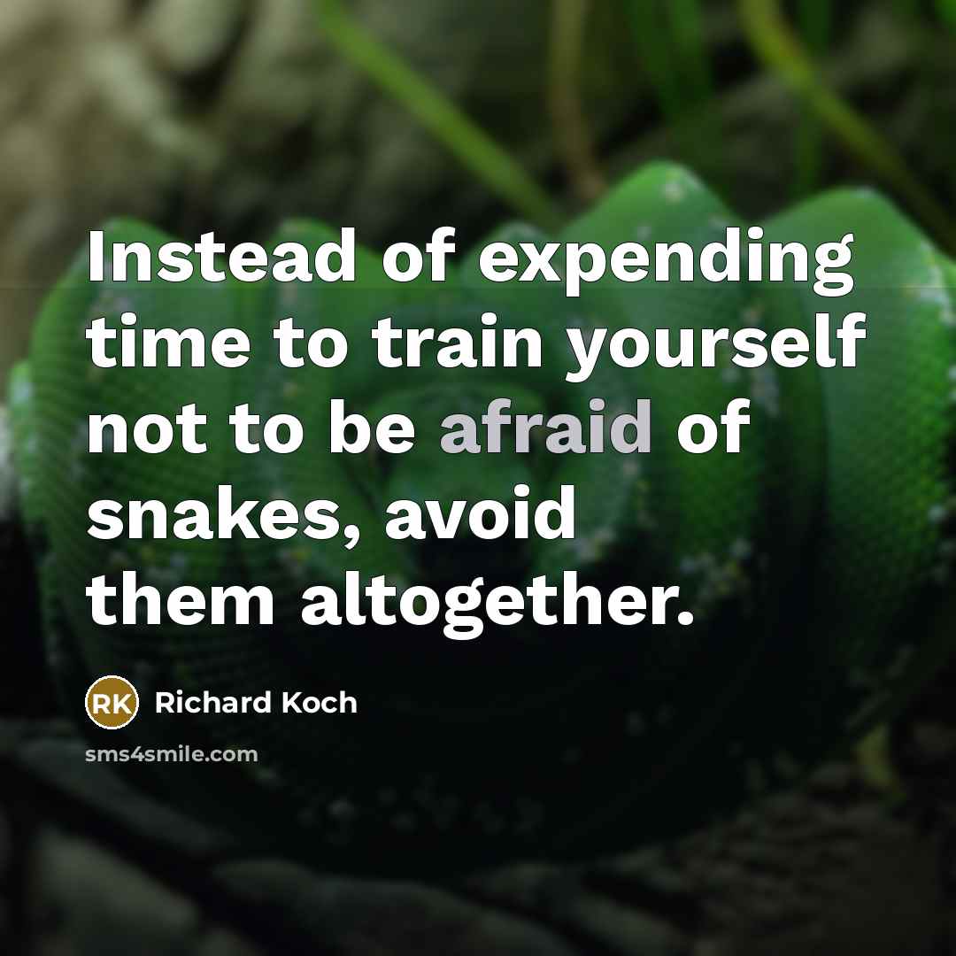 “Instead of expending time to train yourself not to be afraid of snakes, avoid them altogether.” quote by Richard Koch