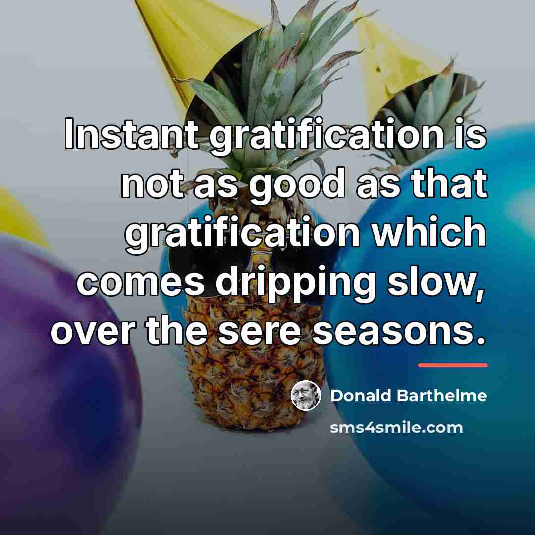 “Instant gratification is not as good as that gratification which…” quote by Donald Barthelme