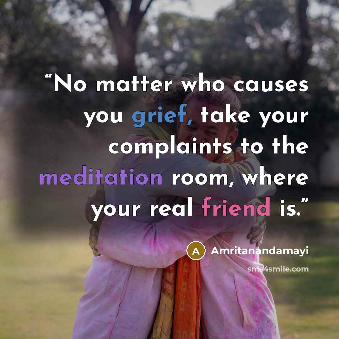 “No matter who causes you grief, take your complaints to the meditation room, where your real friend is.” quote by Amritanandamayi
