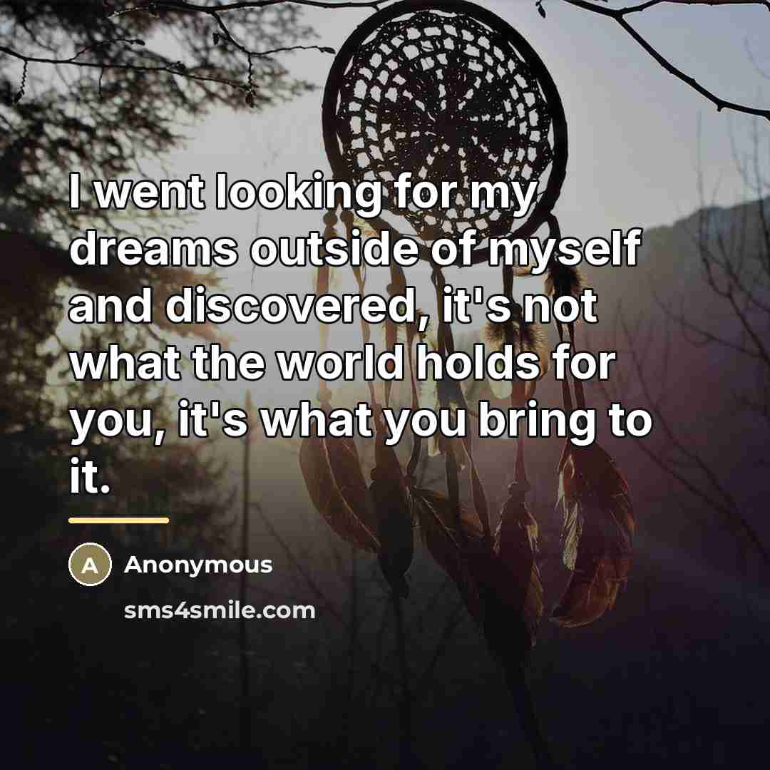 “I went looking for my dreams outside of myself and…” quote by Anonymous