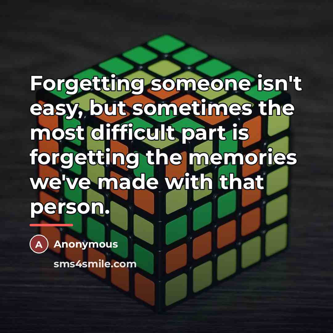 “Forgetting someone isn't easy, but sometimes the most difficult part…” quote by Anonymous