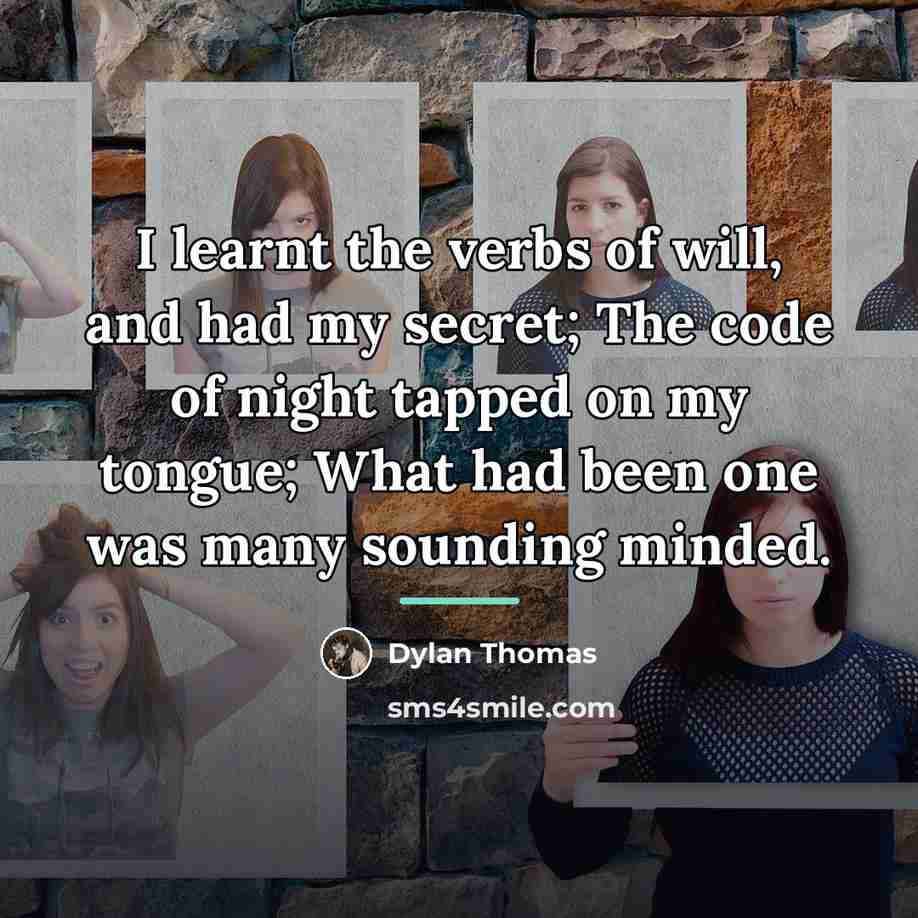 “I learnt the verbs of will, and had my secret;…” quote by Dylan Thomas