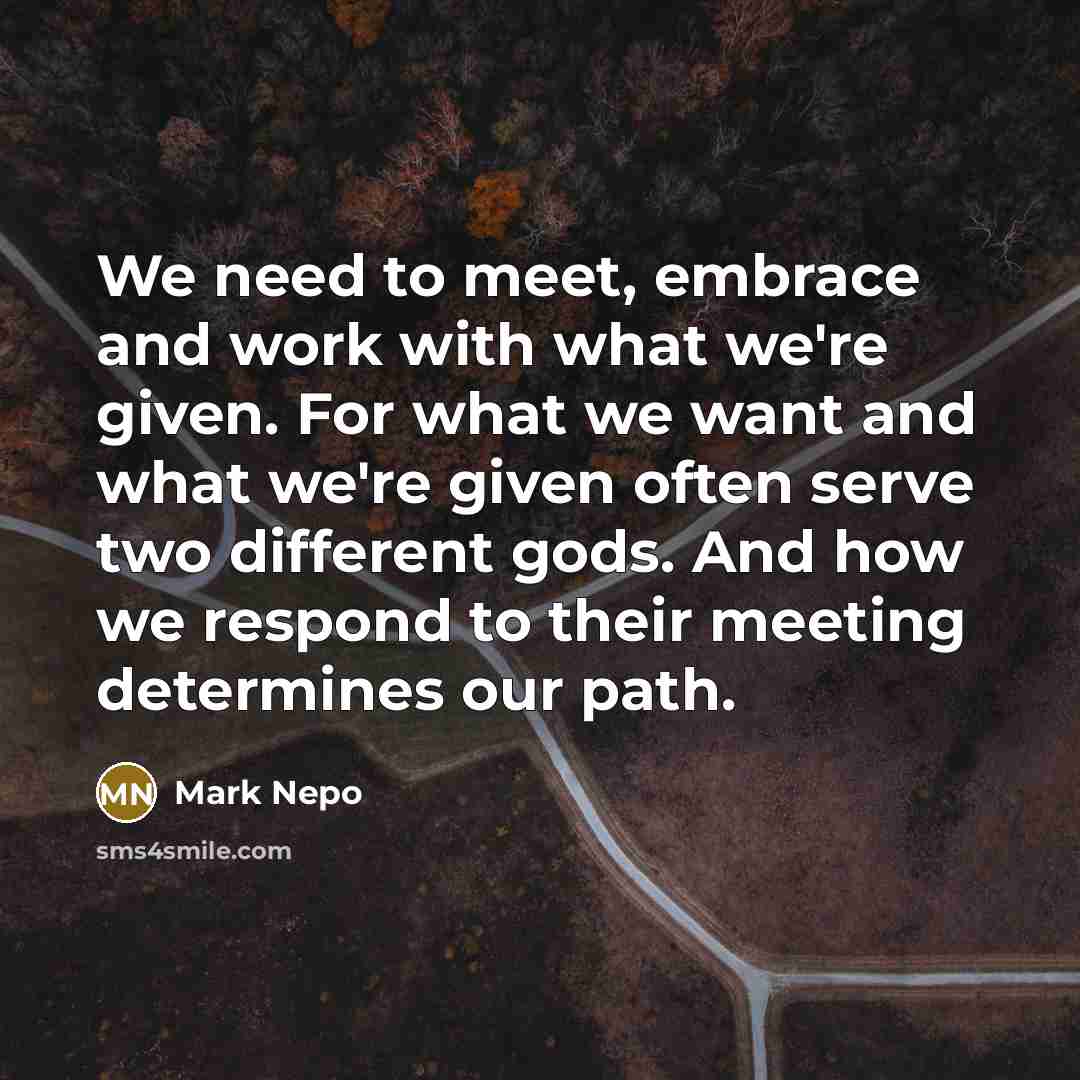 “We need to meet, embrace and work with what we're…” quote by Mark Nepo
