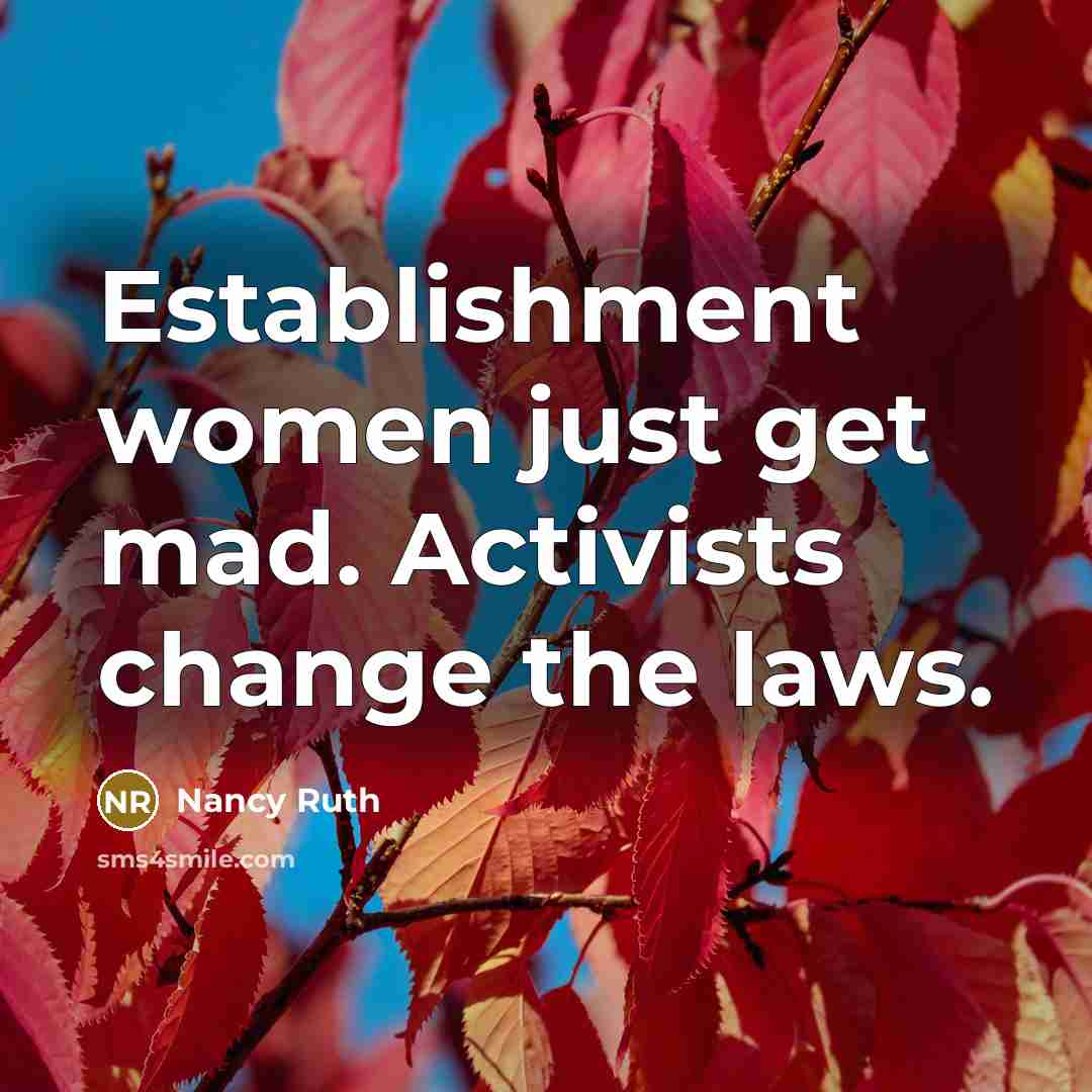 “Establishment women just get mad. Activists change the laws.…” quote by Nancy Ruth