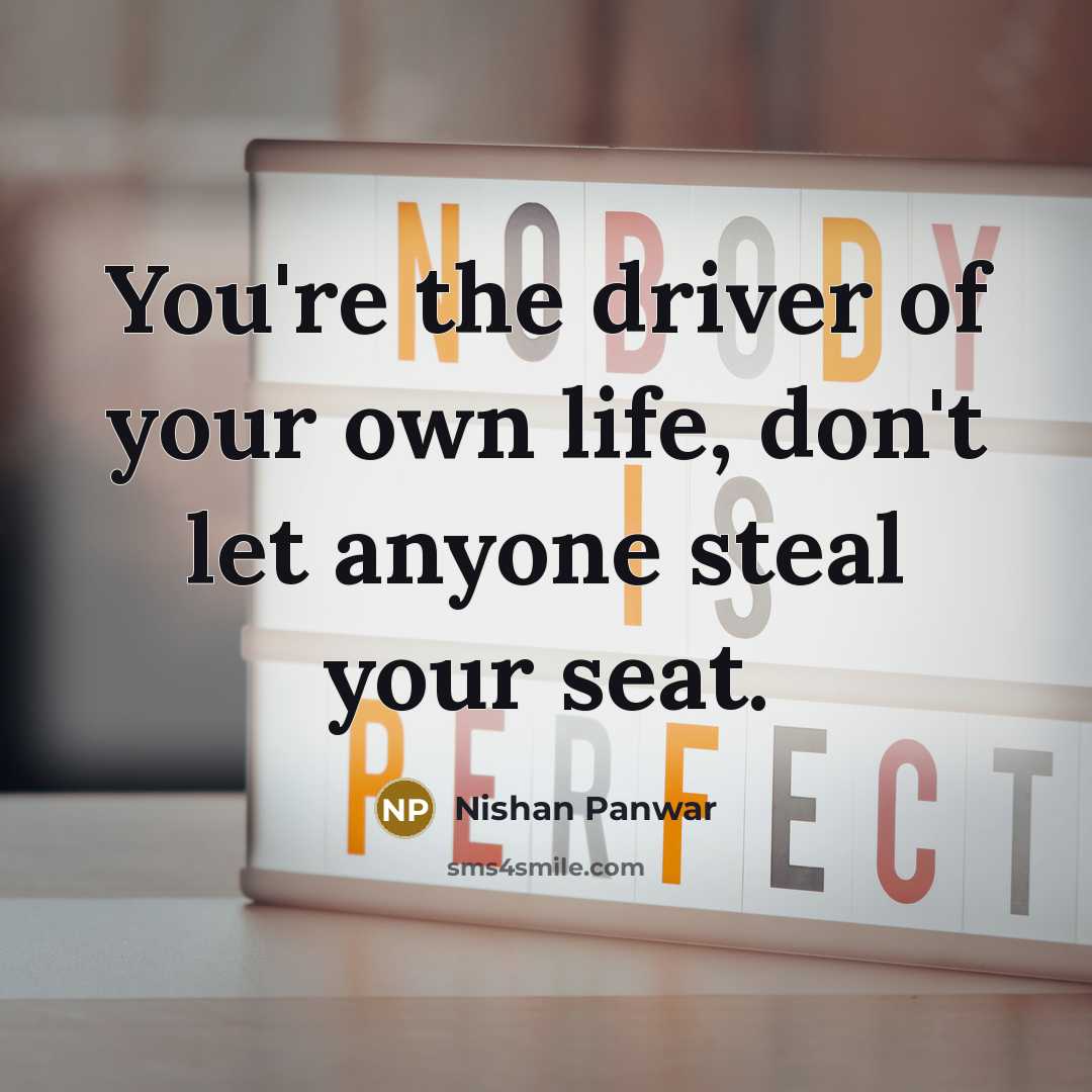 “You're the driver of your own life, don't let anyone steal your seat.” quote by Nishan Panwar