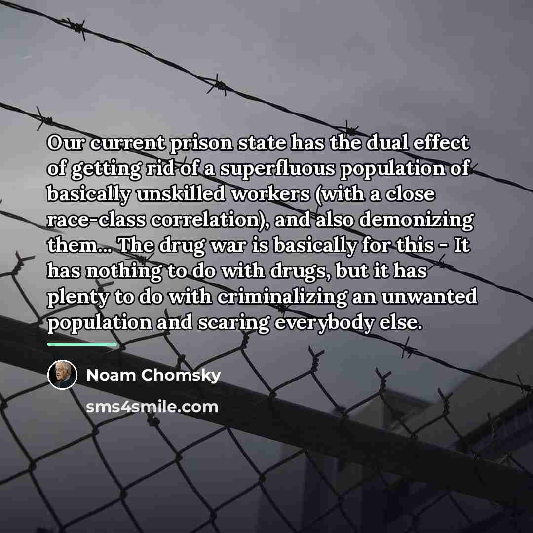 “Our current prison state has the dual effect of getting…” quote by Noam Chomsky