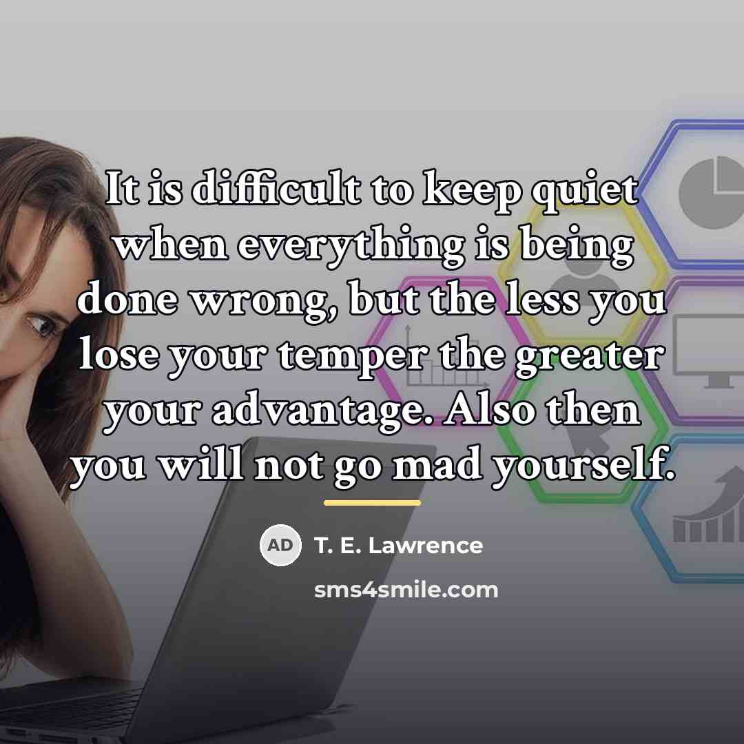 “It is difficult to keep quiet when everything is being…” quote by T. E. Lawrence