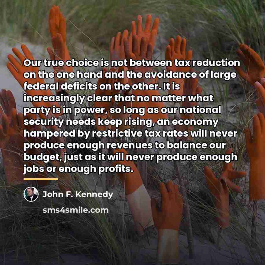 “Our true choice is not between tax reduction on the…” quote by John F. Kennedy