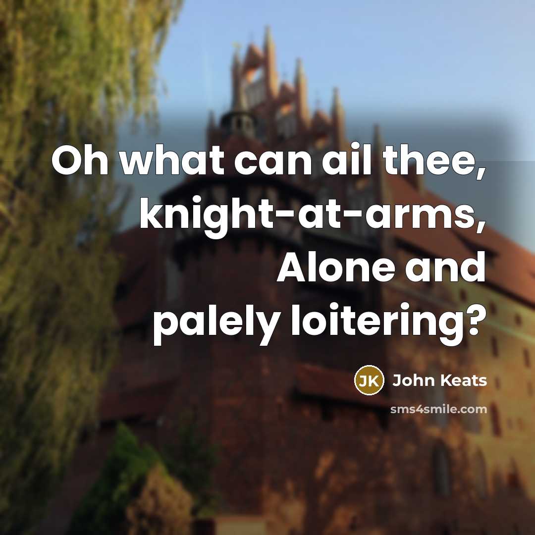 “Oh what can ail thee, knight-at-arms, Alone and palely loitering?…” quote by John Keats