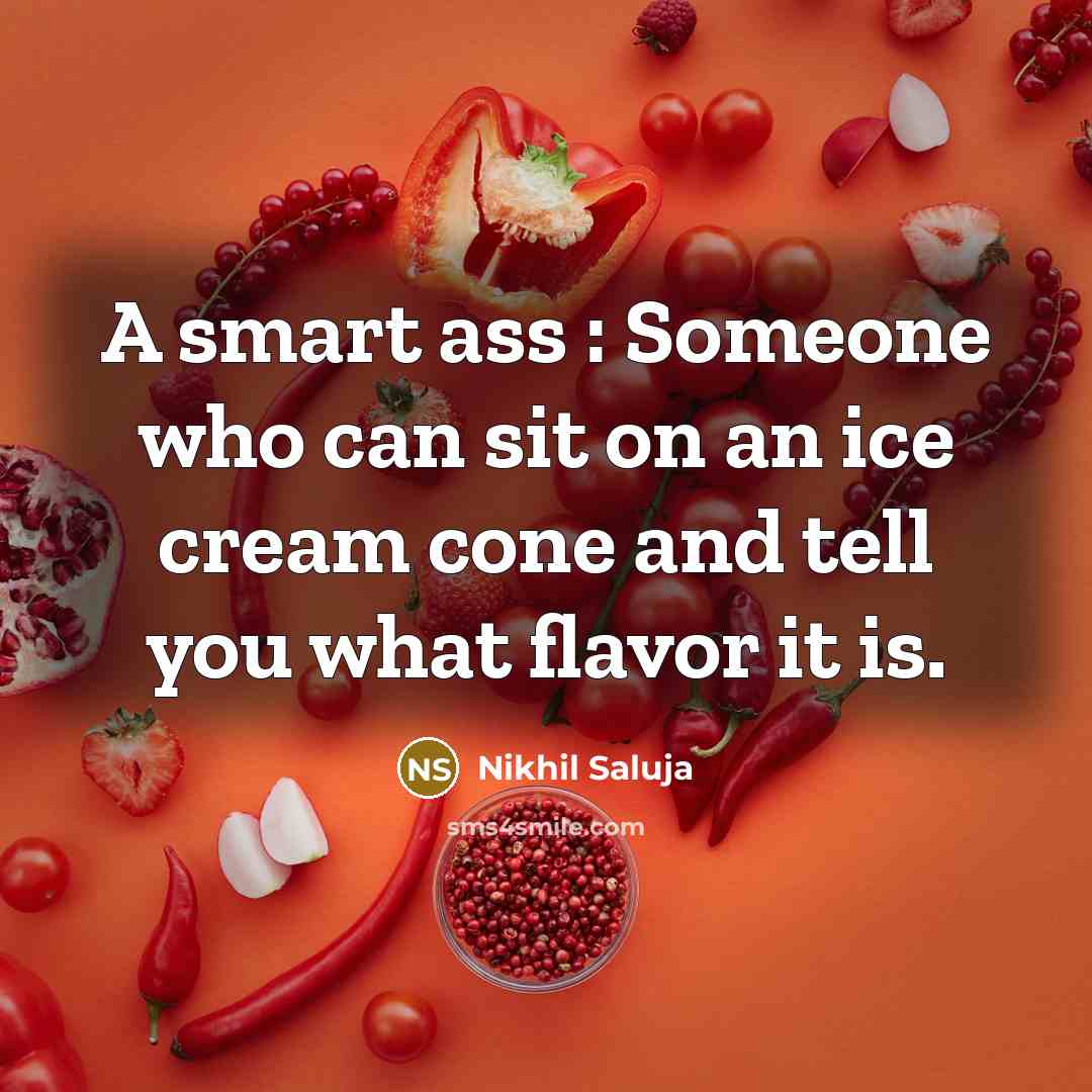 “A smart ass : Someone who can sit on an ice cream cone and tell you what flavor it is.” quote by Nikhil Saluja