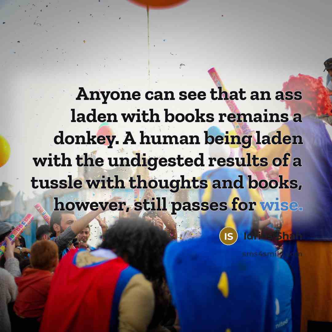 “Anyone can see that an ass laden with books remains…” quote by Idries Shah