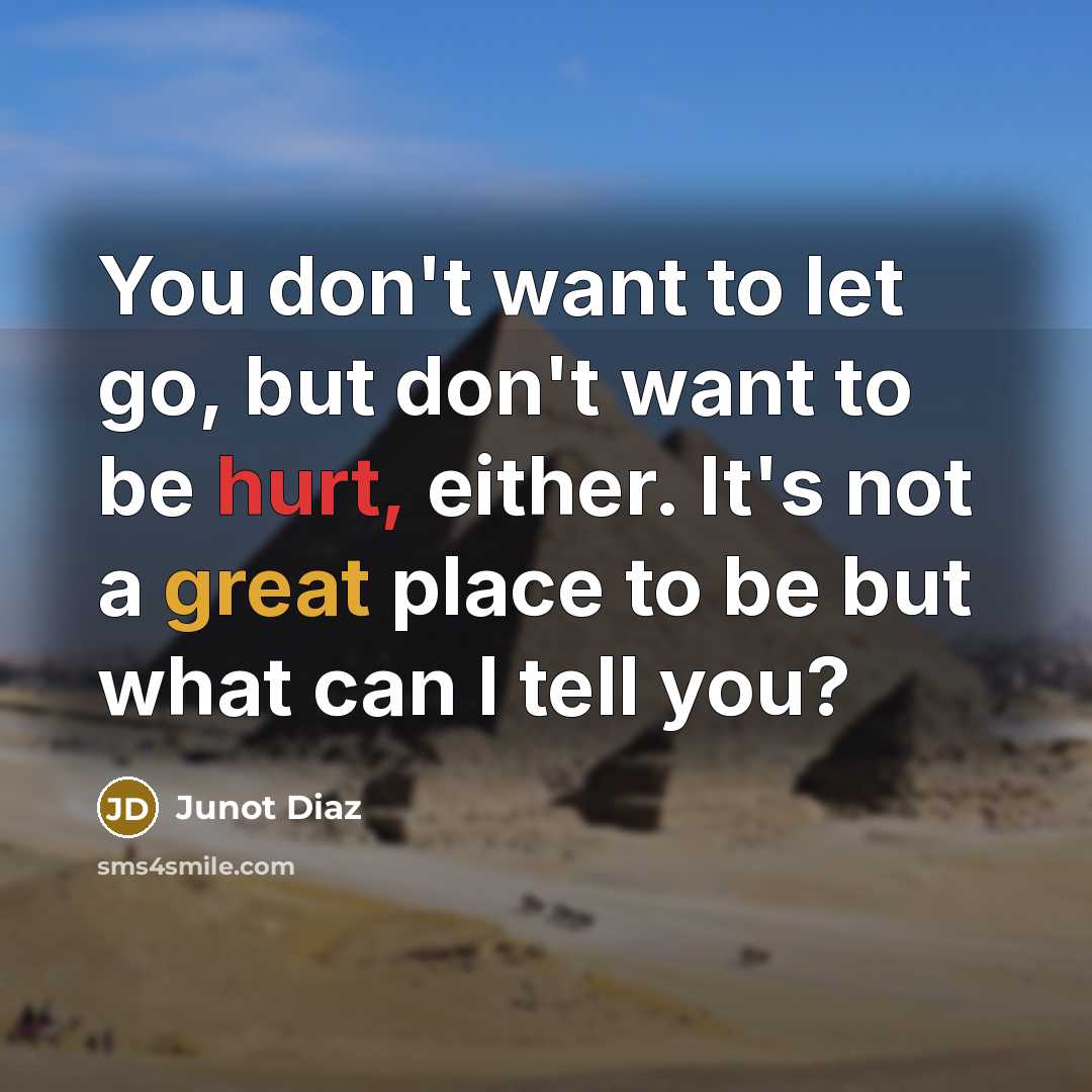 “You don't want to let go, but don't want to…” quote by Junot Diaz