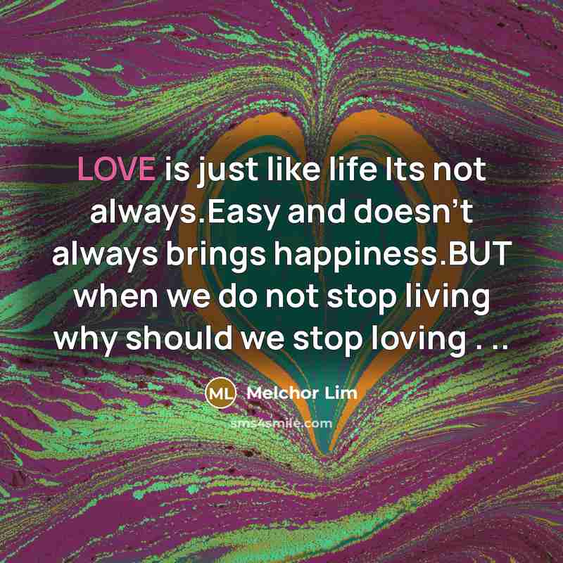 “LOVE is just like life Its not always.Easy and doesn't…” quote by Melchor Lim