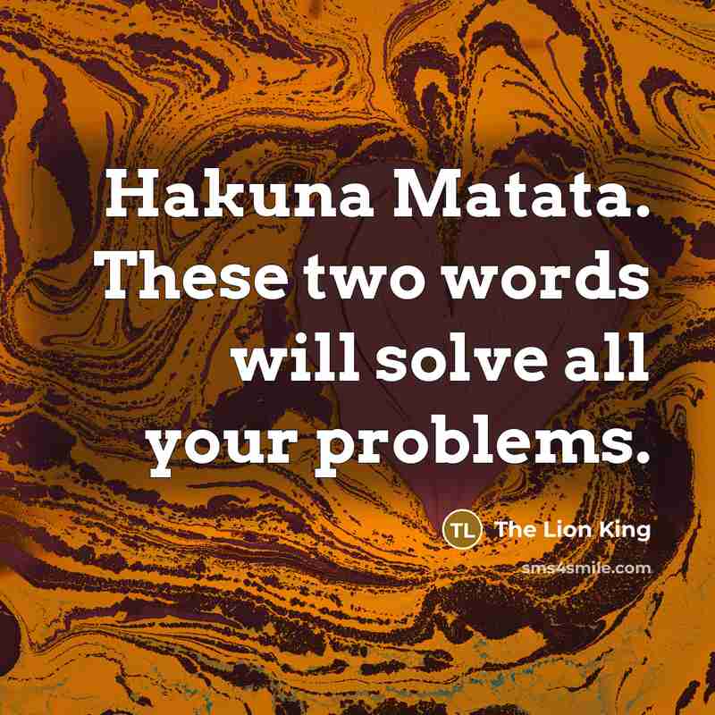 “Hakuna Matata. These two words will solve all your problems.…” quote by The Lion King