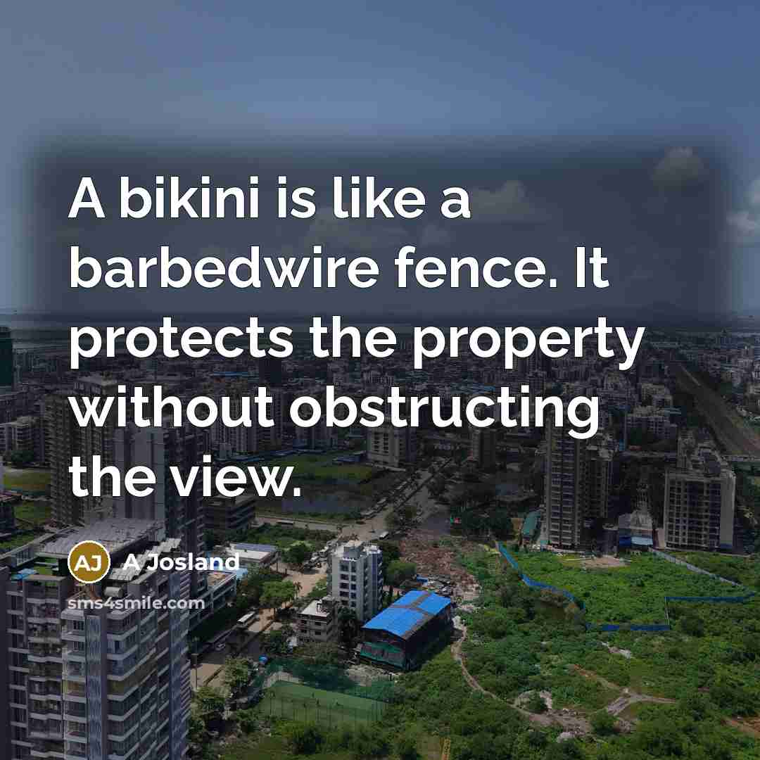 “A bikini is like a barbedwire fence. It protects the…” quote by A Josland