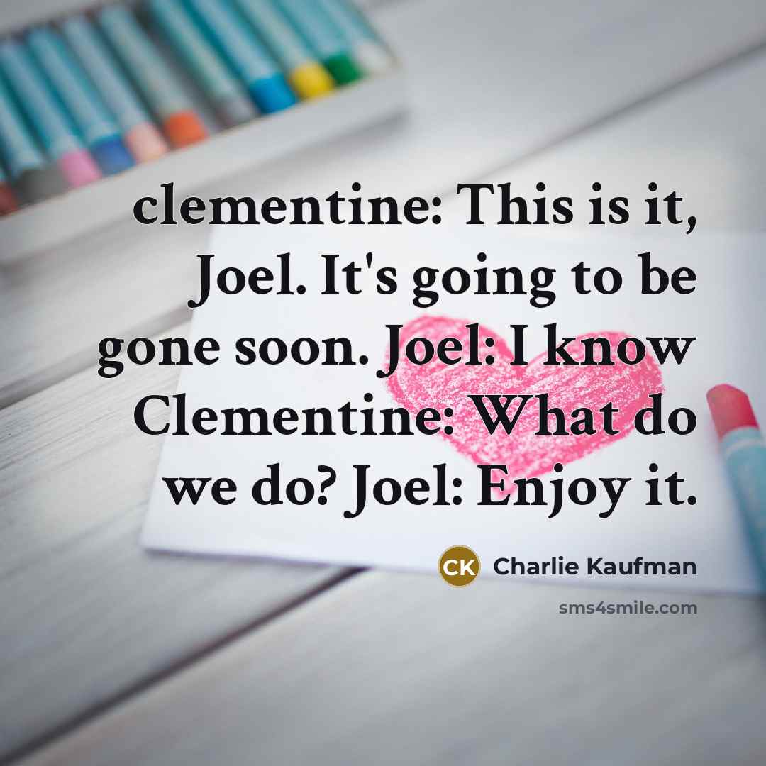 “clementine: This is it, Joel. It's going to be gone…” quote by Charlie Kaufman
