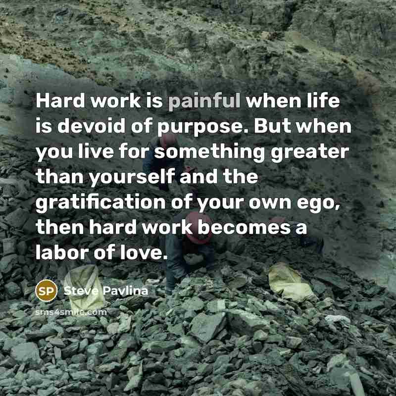 “Hard work is painful when life is devoid of purpose.…” quote by Steve Pavlina