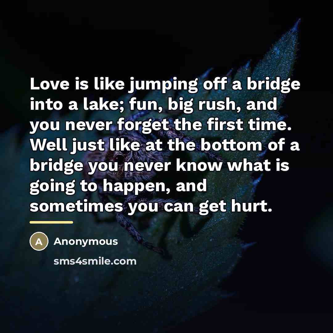 “Love is like jumping off a bridge into a lake;…” quote by Anonymous