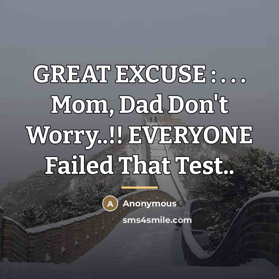 “GREAT EXCUSE : . . . Mom, Dad Don't Worry..!!…” quote by Anonymous