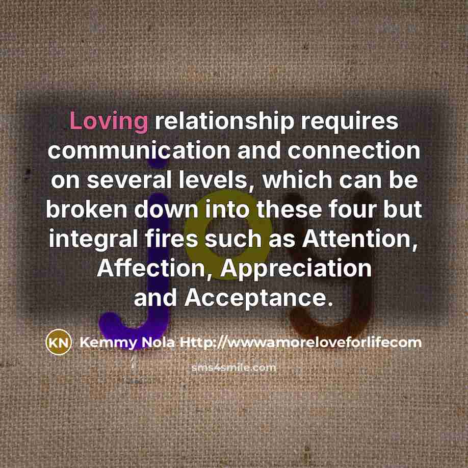 “Loving relationship requires communication and connection on several levels, which…” quote by Kemmy Nola Http://wwwamoreloveforlifecom