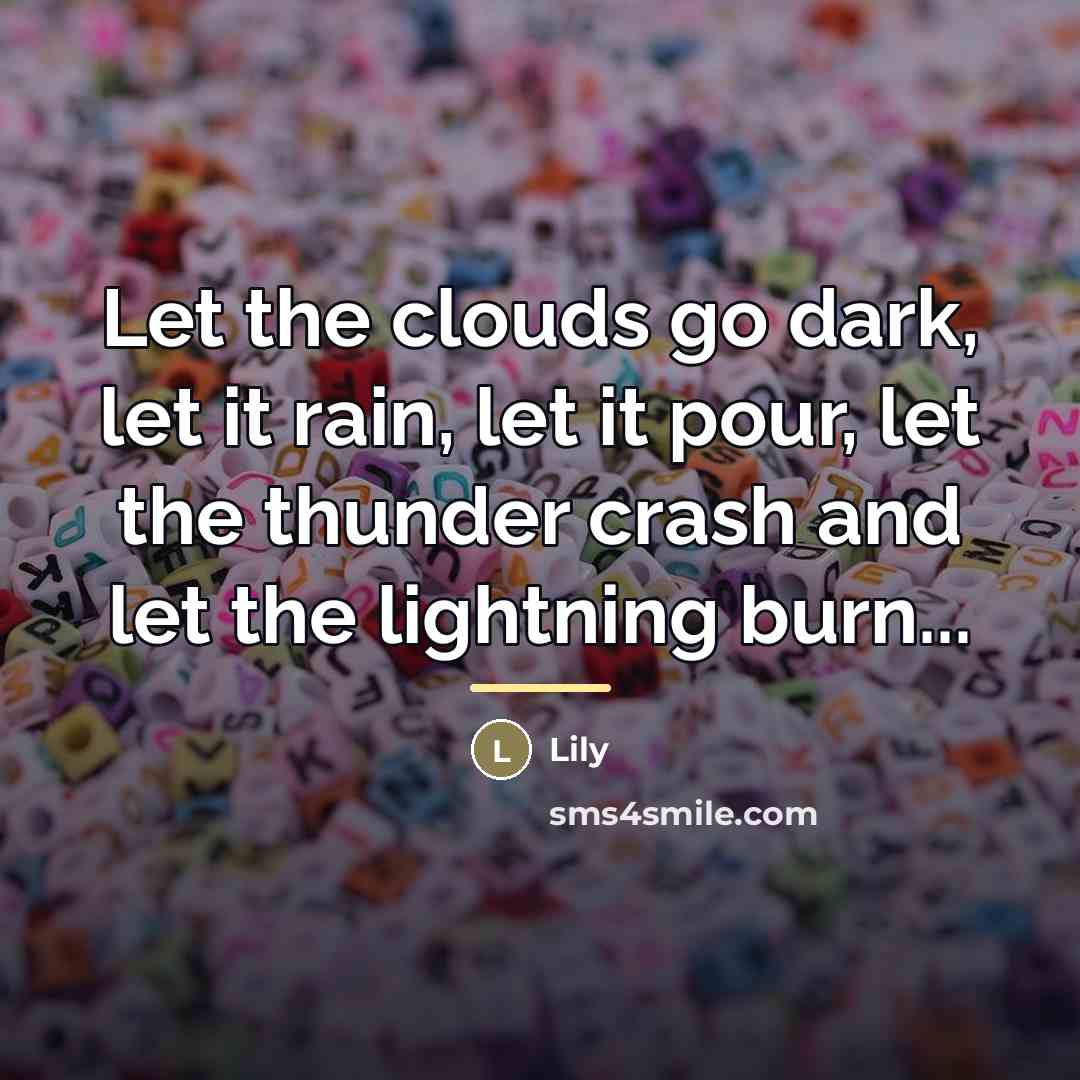 “Let the clouds go dark, let it rain, let it…” quote by Lily