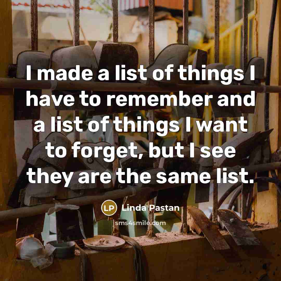 “I made a list of things I have to remember…” quote by Linda Pastan