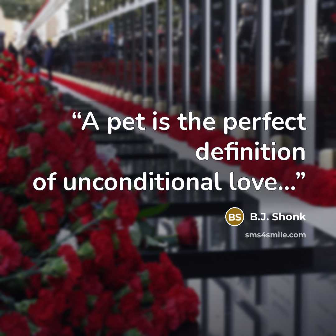 “A pet is the perfect definition of unconditional love...” quote by B.J. Shonk