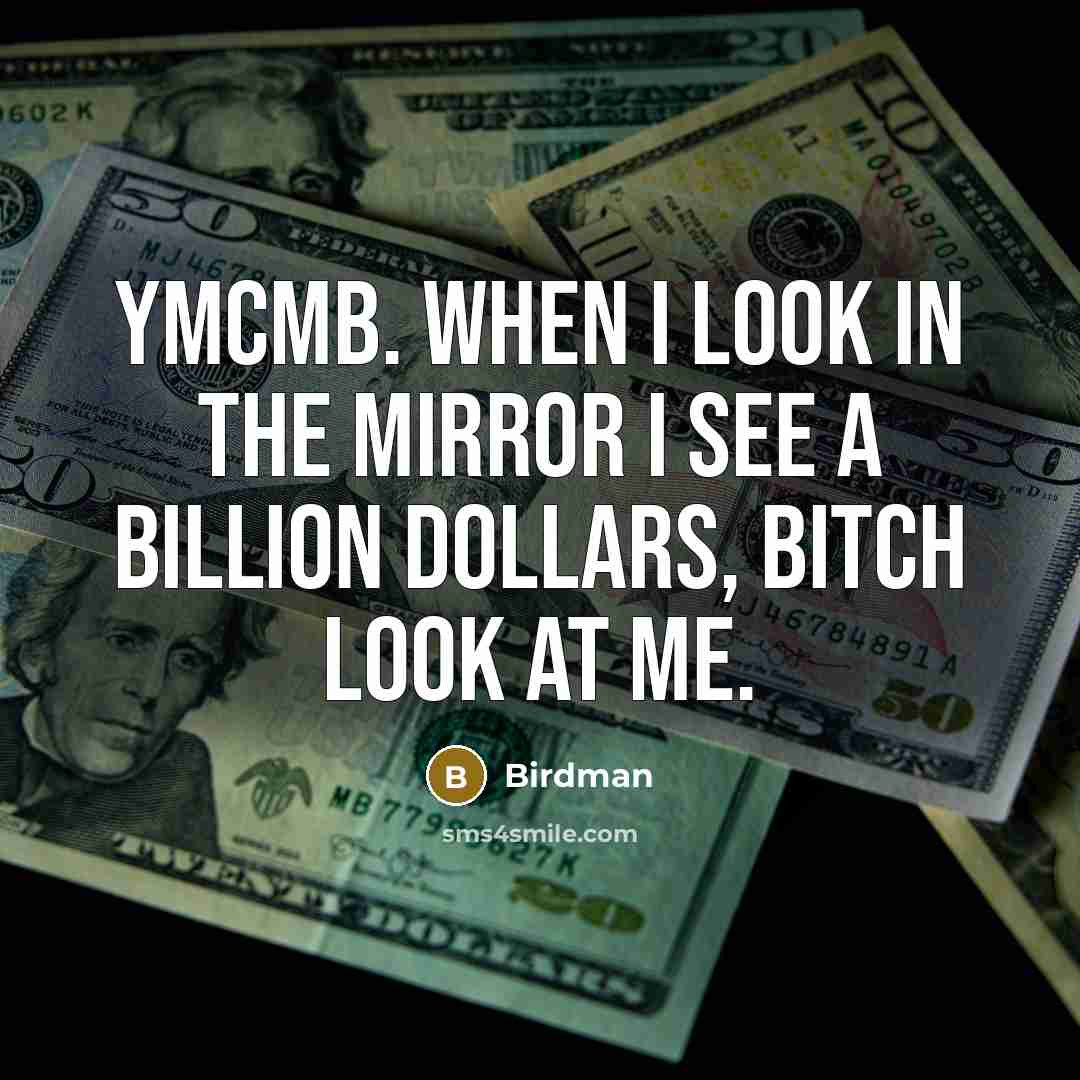 “YMCMB. When I look in the mirror I see a billion dollars, bitch look at me.” quote by Birdman