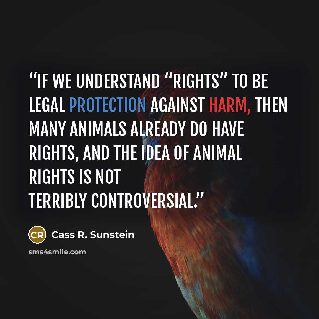 “If we understand “rights” to be legal protection against harm, then many animals already do have rights, and the idea of animal rights is not terribly controversial.” quote by Cass R. Sunstein