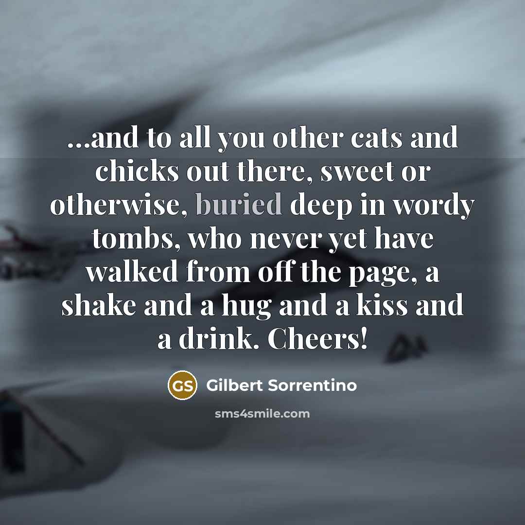 “and to all you other cats and chicks out there,…” quote by Gilbert Sorrentino