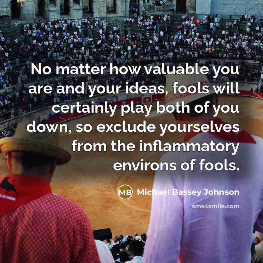 “No matter how valuable you are and your ideas, fools…” quote by Michael Bassey Johnson