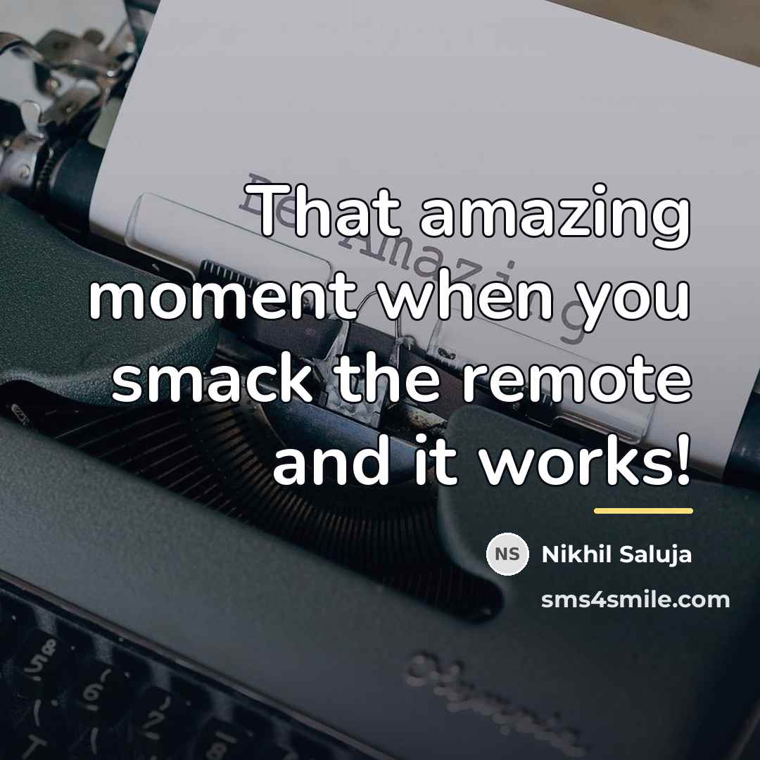 “That amazing moment when you smack the remote and it…” quote by Nikhil Saluja