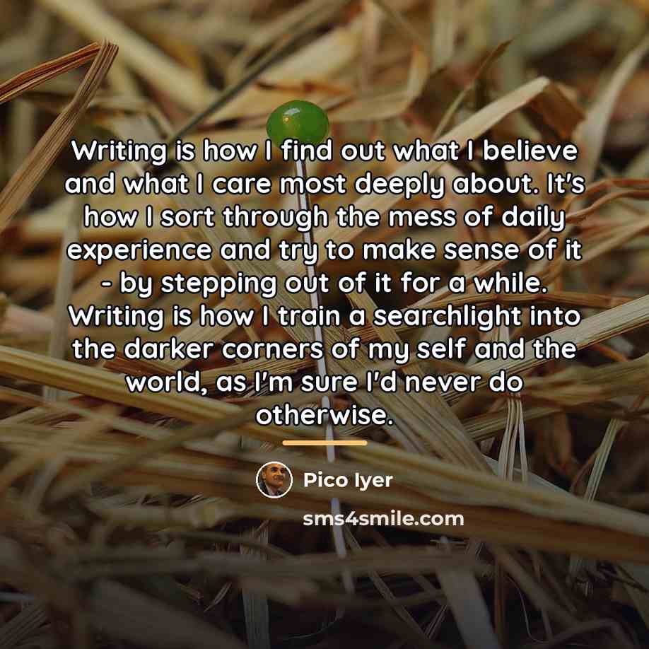 “Writing is how I find out what I believe and…” quote by Pico Iyer