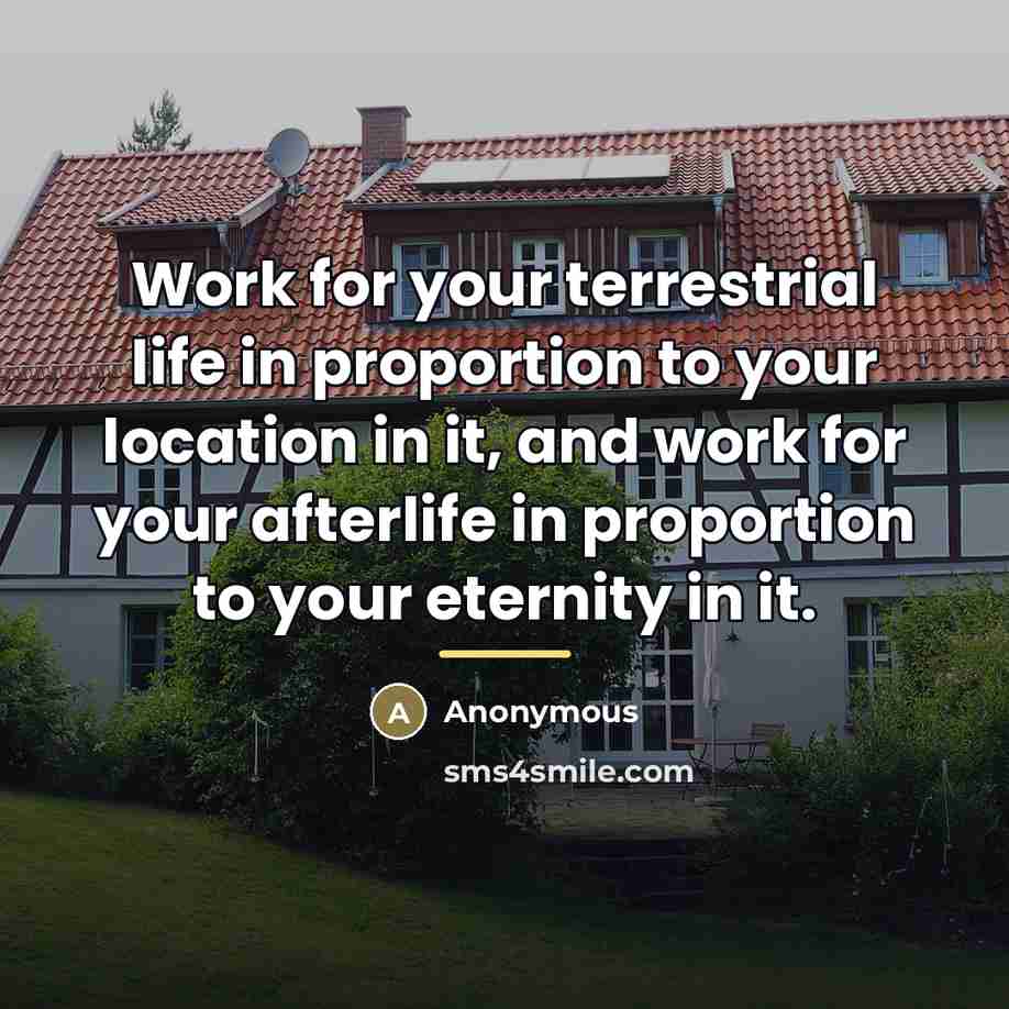 “Work for your terrestrial life in proportion to your location…” quote by Anonymous